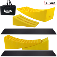 Eazy2hD Camper Leveler 2 Pack - RV Leveling Blocks, Includes Two Curved Levelers, Two Chocks,   and Two Rubber Grip Mats, Heavy Duty Leveler Works for Camper